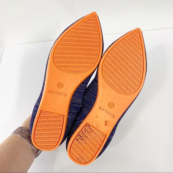 Rothy’s Flats Point Bright Blue Birdseye Space Dye Orange Sole 6.5 - Picture 5 of 6